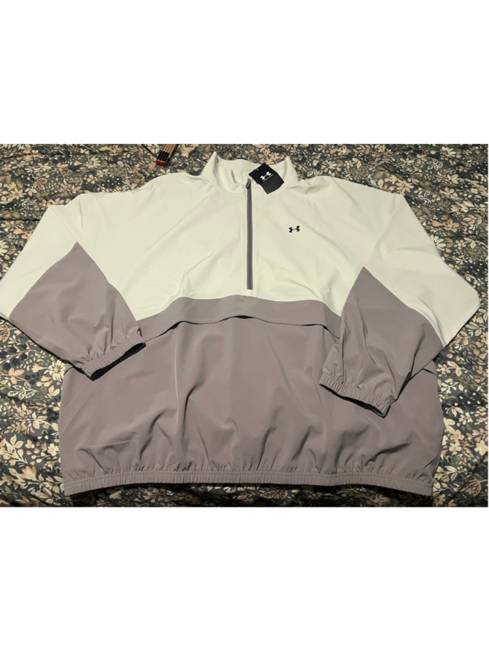 Womans Under Armour Windbreaker XL Beige Purple Half-Zip anorak Jacket